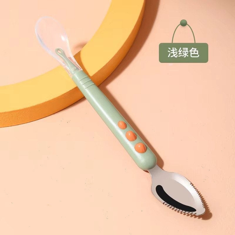 Baby Food Menu - Sendok Bayi Kepala Ganda Silikon Baja